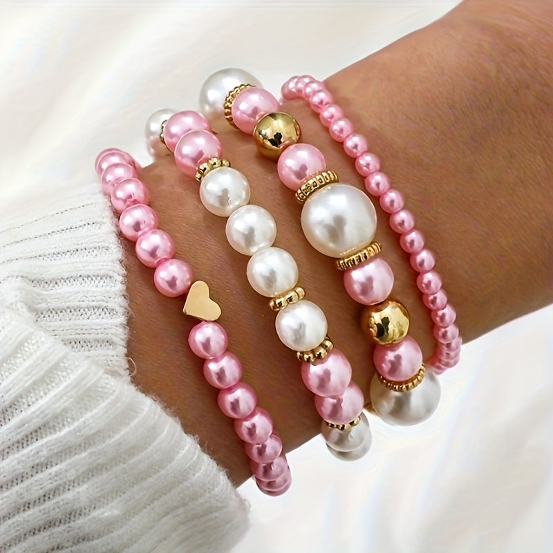 Elegantes Perlen Herz Armband Set