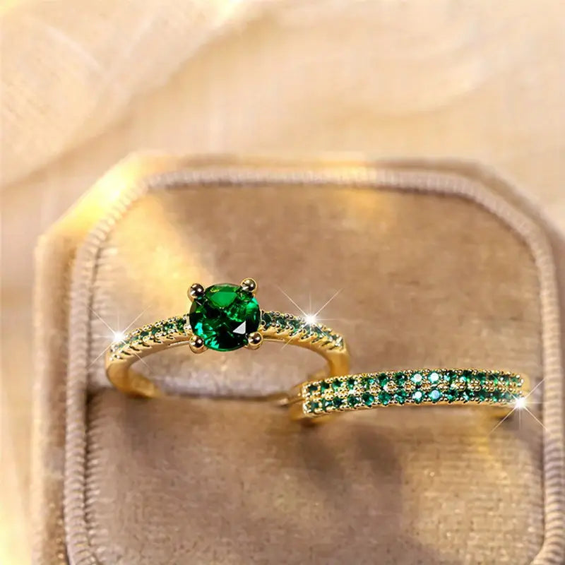 Smaragd Duo Ring Gold Set