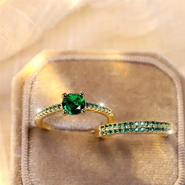 Smaragd Duo Ring Gold Set