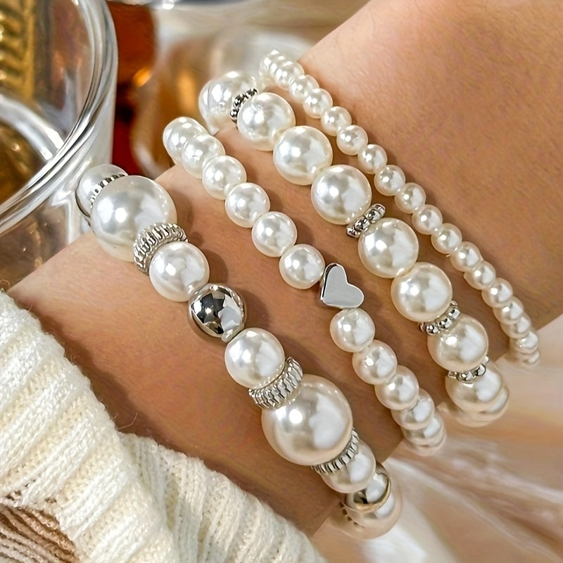 Elegantes Perlen Herz Armband Set