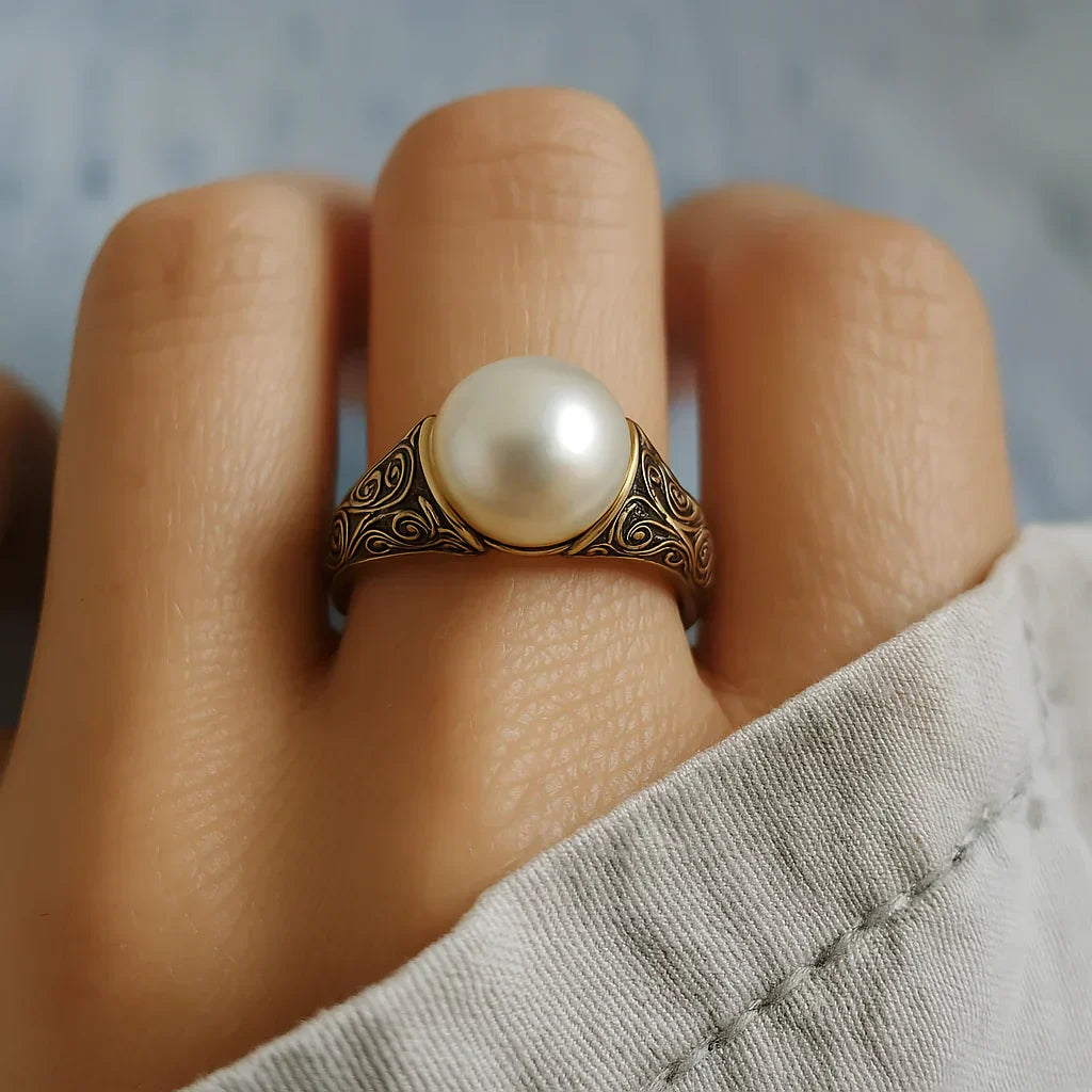 Vintage Perlenverzierter Goldring