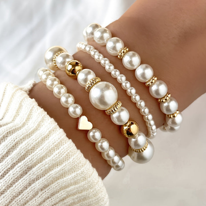 Elegantes Perlen Herz Armband Set