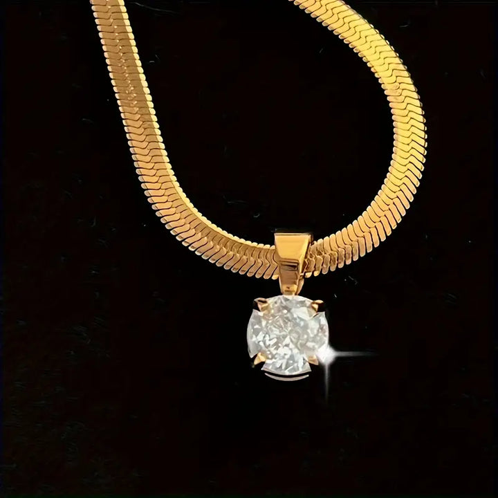 Elegante Goldene Strass Anhänger Halskette