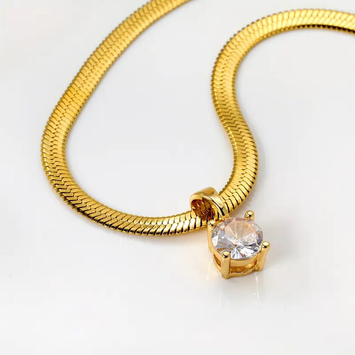 Elegante Goldene Strass Anhänger Halskette