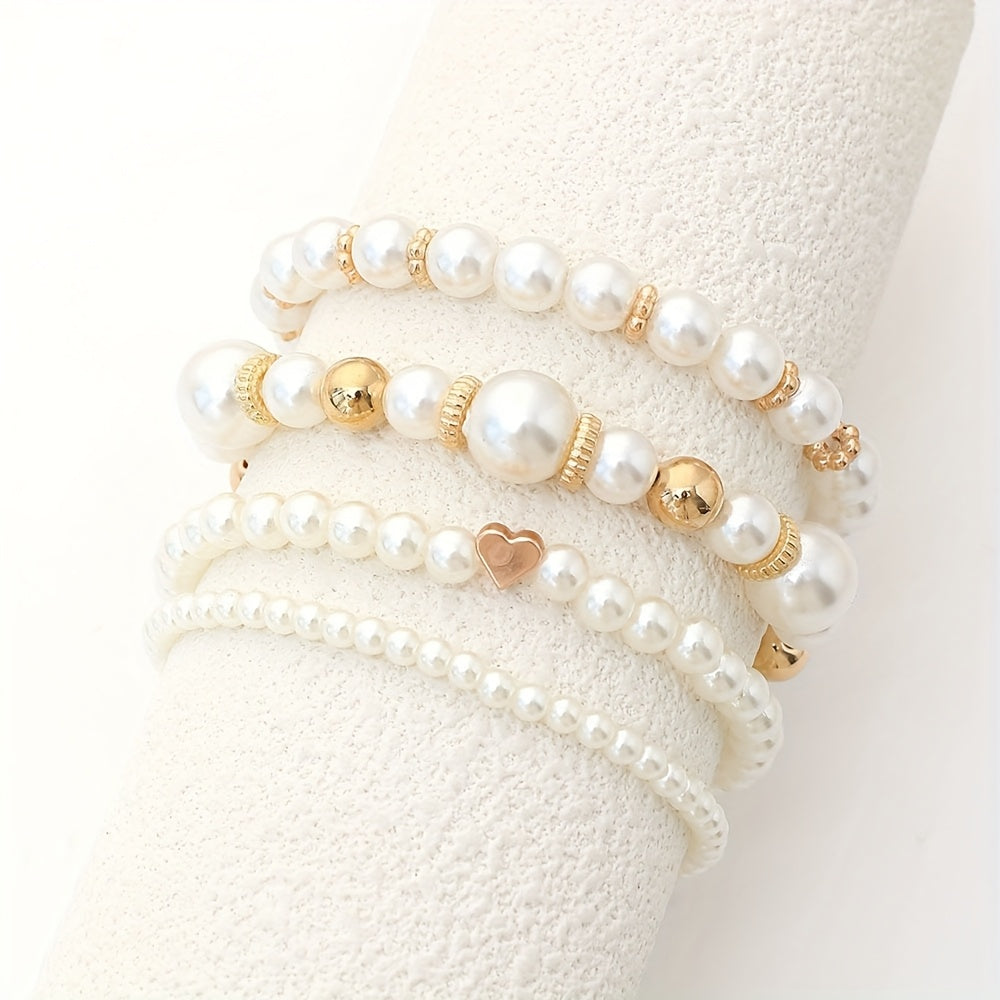 Elegantes Perlen Herz Armband Set