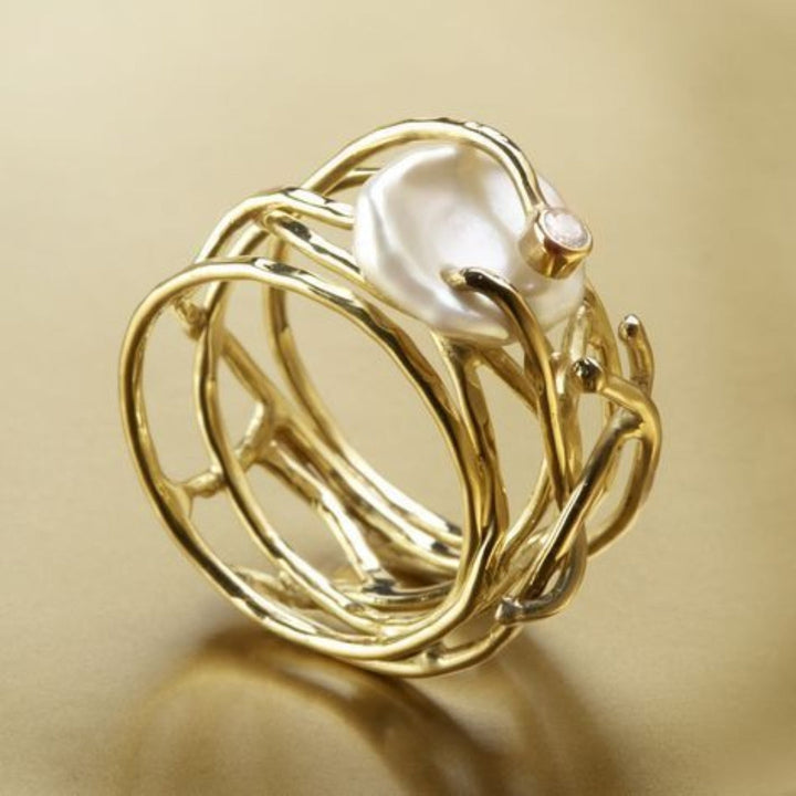 Retro Perlen Goldring