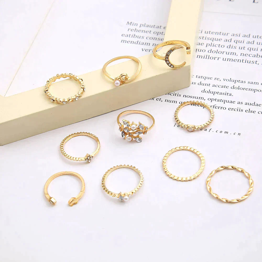 10-Teiliges Böhmisches Ringset In Silber Und Gold