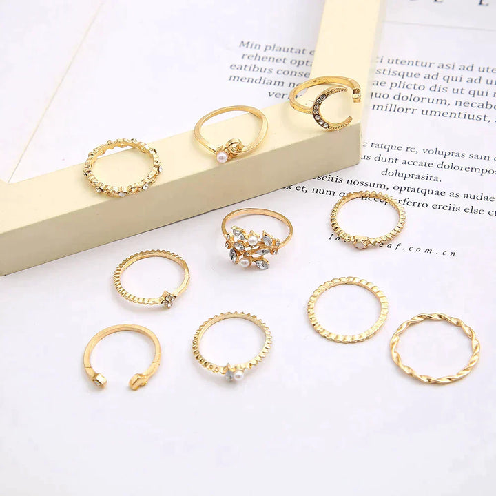 10-Teiliges Böhmisches Ringset In Silber Und Gold