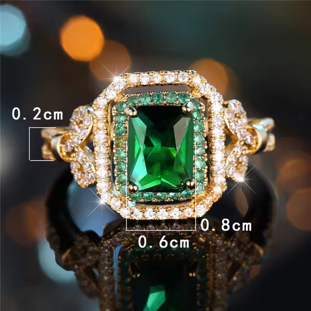 Eleganter Goldener Smaragdstensring