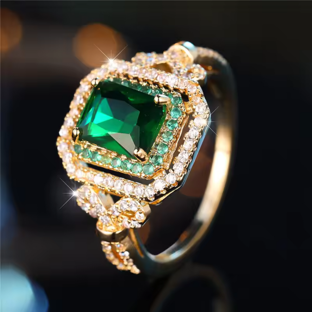 Eleganter Goldener Smaragdstensring
