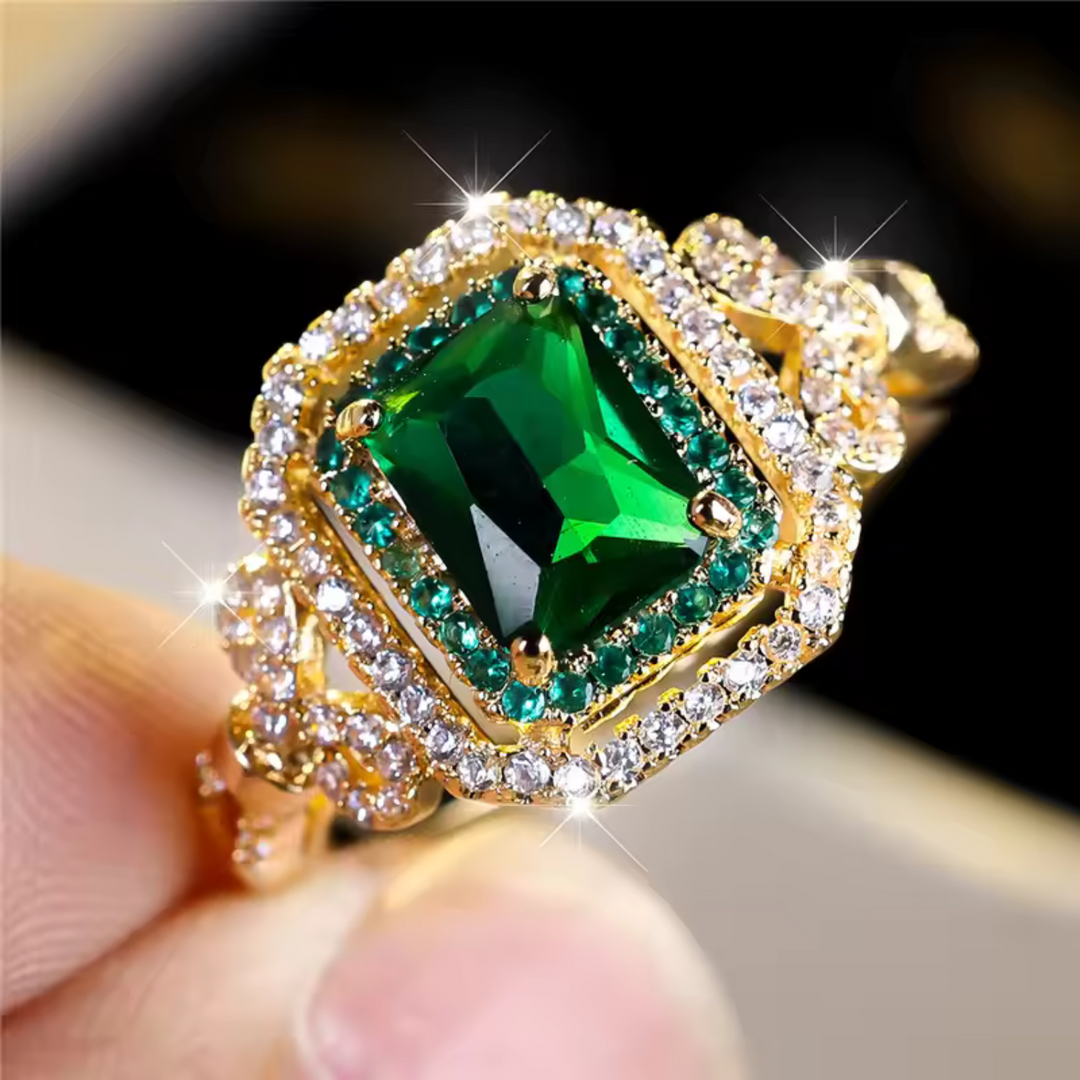 Eleganter Goldener Smaragdstensring