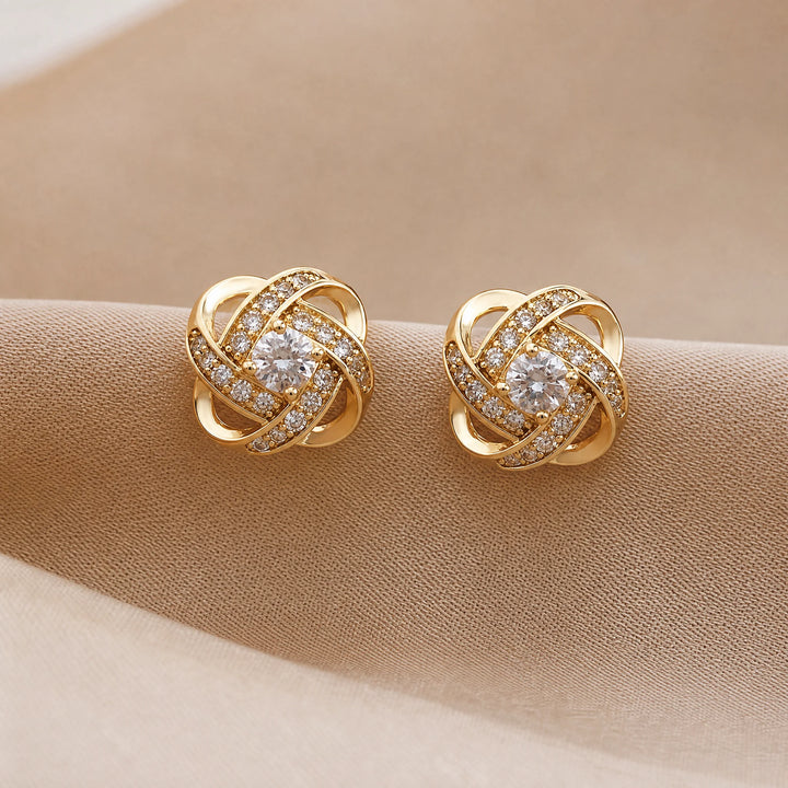 Goldene Spiral Blumen Kristall Stecker Ohrringe