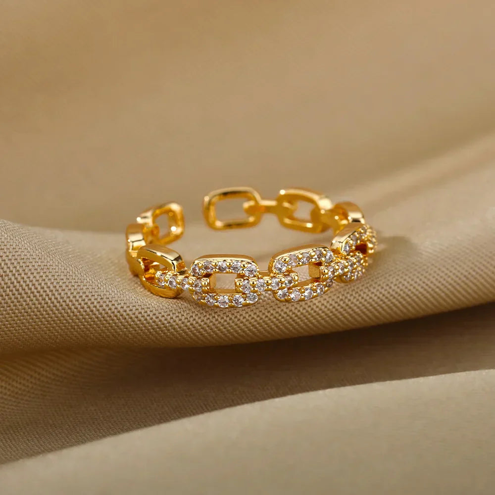Vergoldeter Kettenlink Kristall Ring