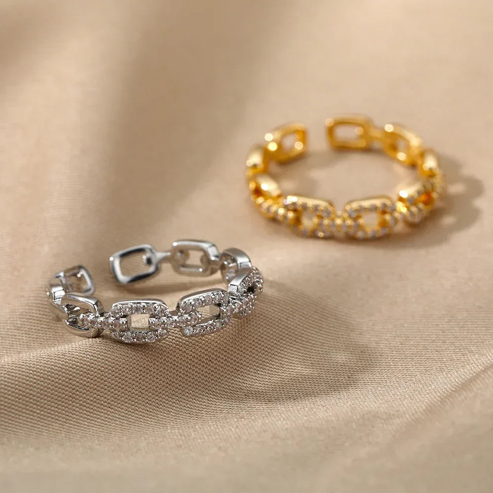 Vergoldeter Kettenlink Kristall Ring