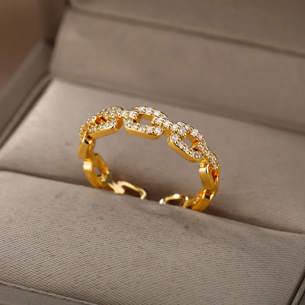 Vergoldeter Kettenlink Kristall Ring