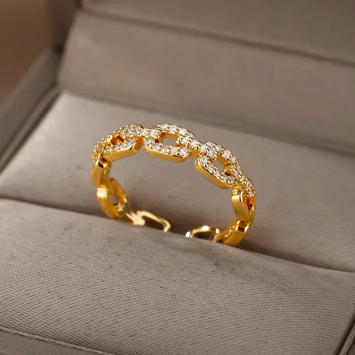 Vergoldeter Kettenlink Kristall Ring