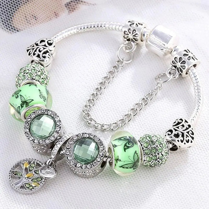 Elegantes Sterlingsilberarmband mit Grünem Kristall