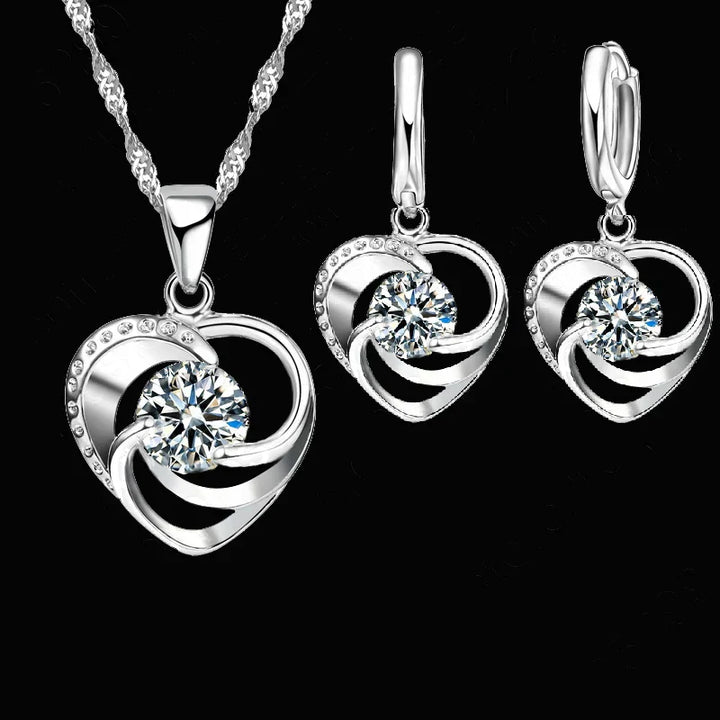 Sterlingsilber Herz Halskette und Ohrringe