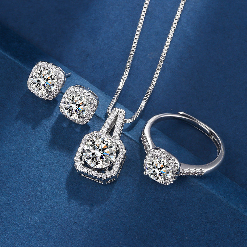 Exklusives Weißgold Aria Quadrat Strahlendes Schmuckset