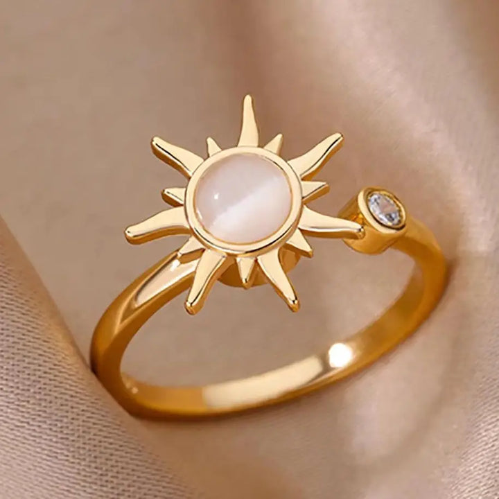 Vintage Edelstahl Drehbarer Sonnenopal Ring