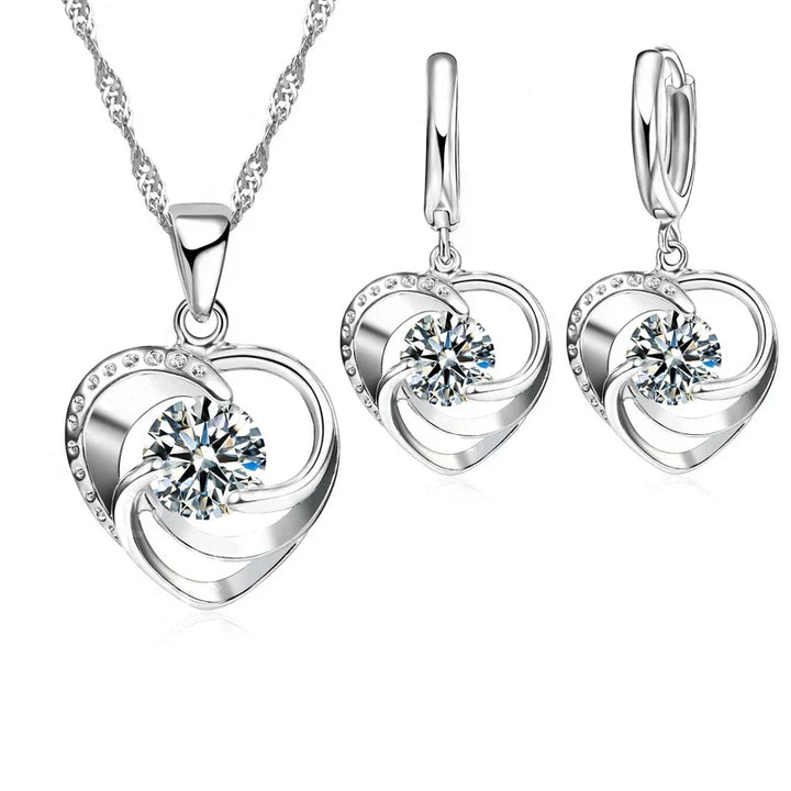 Sterlingsilber Herz Halskette und Ohrringe