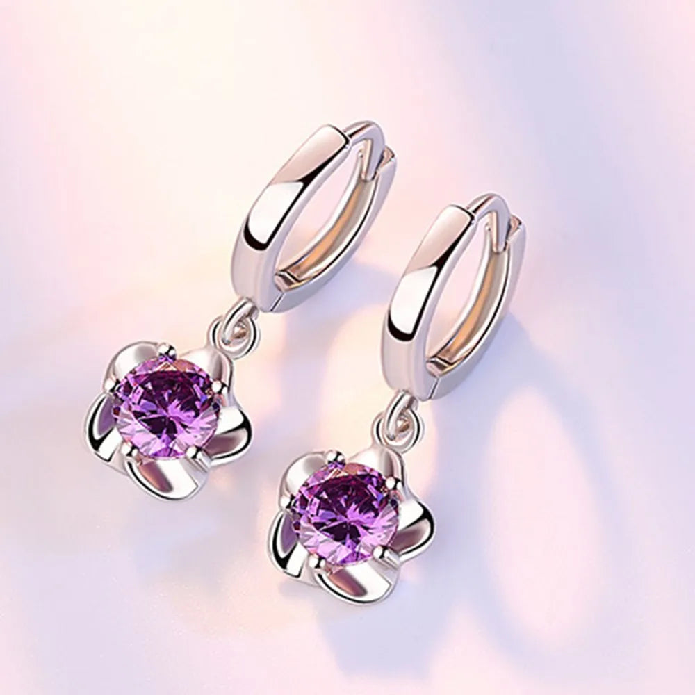 Sterlingsilber Ohrringe mit Lila und Weißen Zirkonia