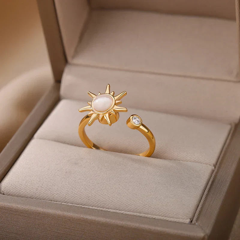 Vintage Edelstahl Drehbarer Sonnenopal Ring
