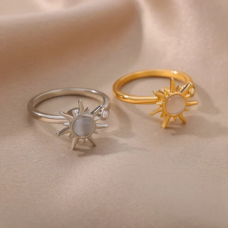 Vintage Edelstahl Drehbarer Sonnenopal Ring