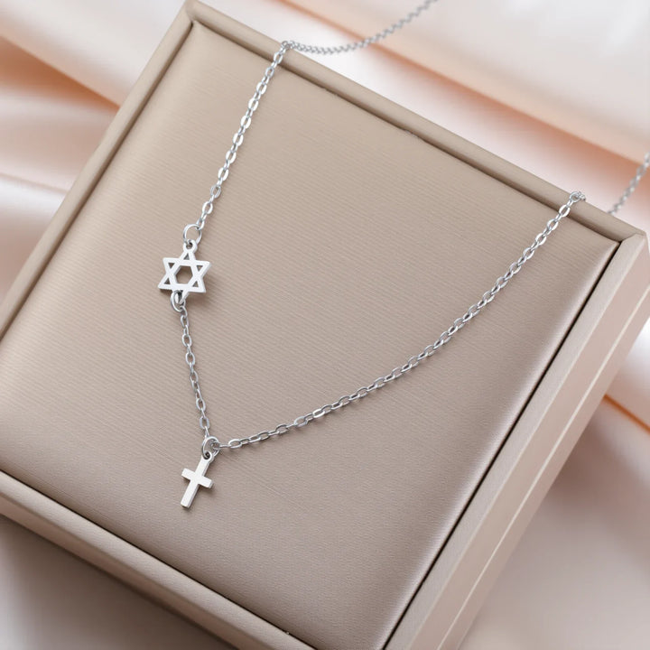 Heiliger Stern und Kreuz Anhänger Halskette