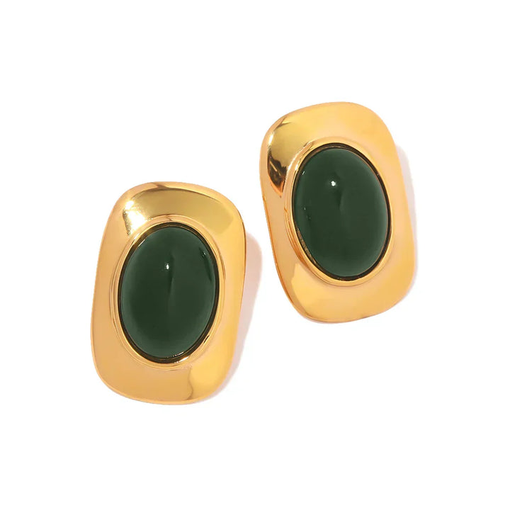 Vintage 18K Vergoldete Grüne Opal Oval Ohrringe