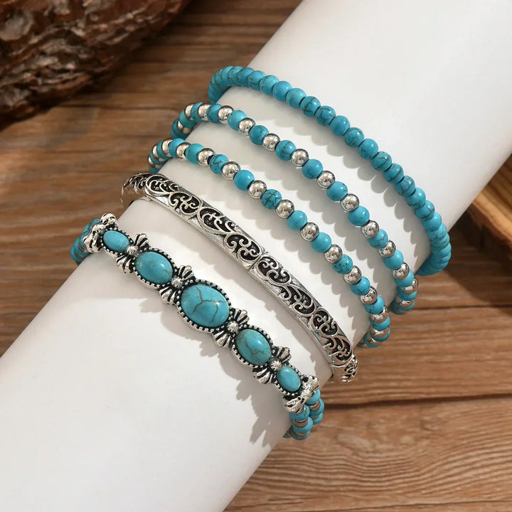 Bohème Türkis Perlenarmband Set