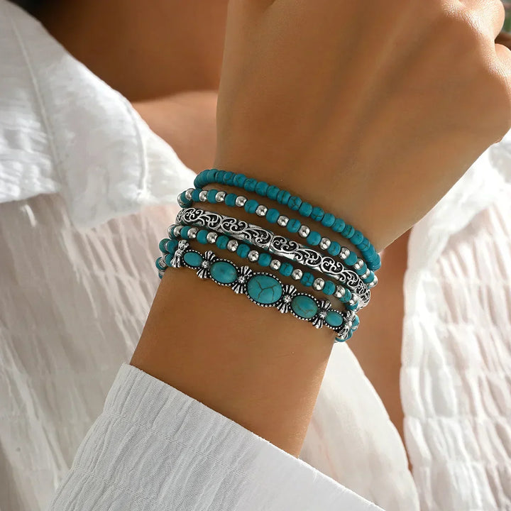 Bohème Türkis Perlenarmband Set