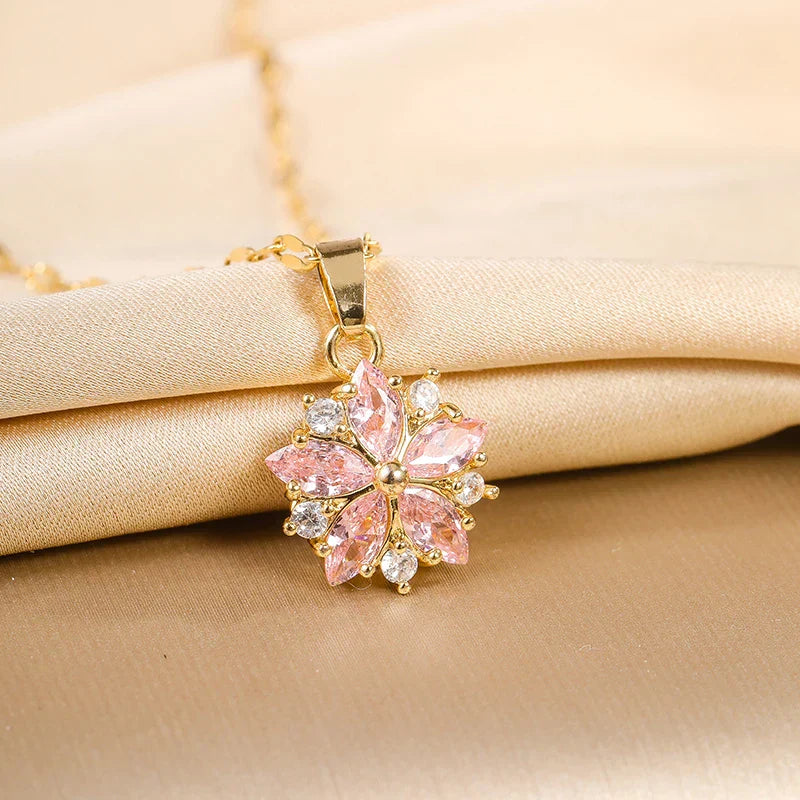 Romantische Rosa Sakura Halskette aus Edelstahl