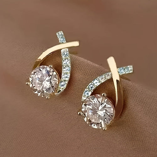 Goldene Kreuz Zirkonia Stecker Ohrringe
