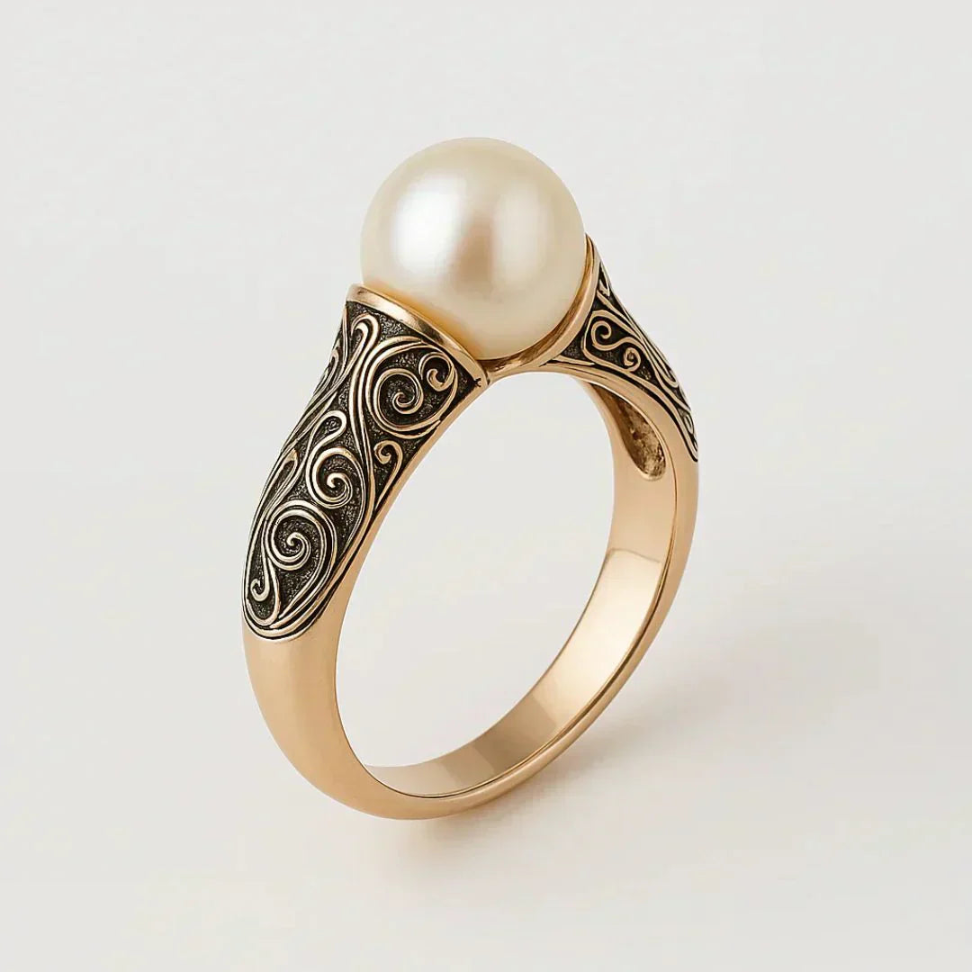 Vintage Perlenverzierter Goldring
